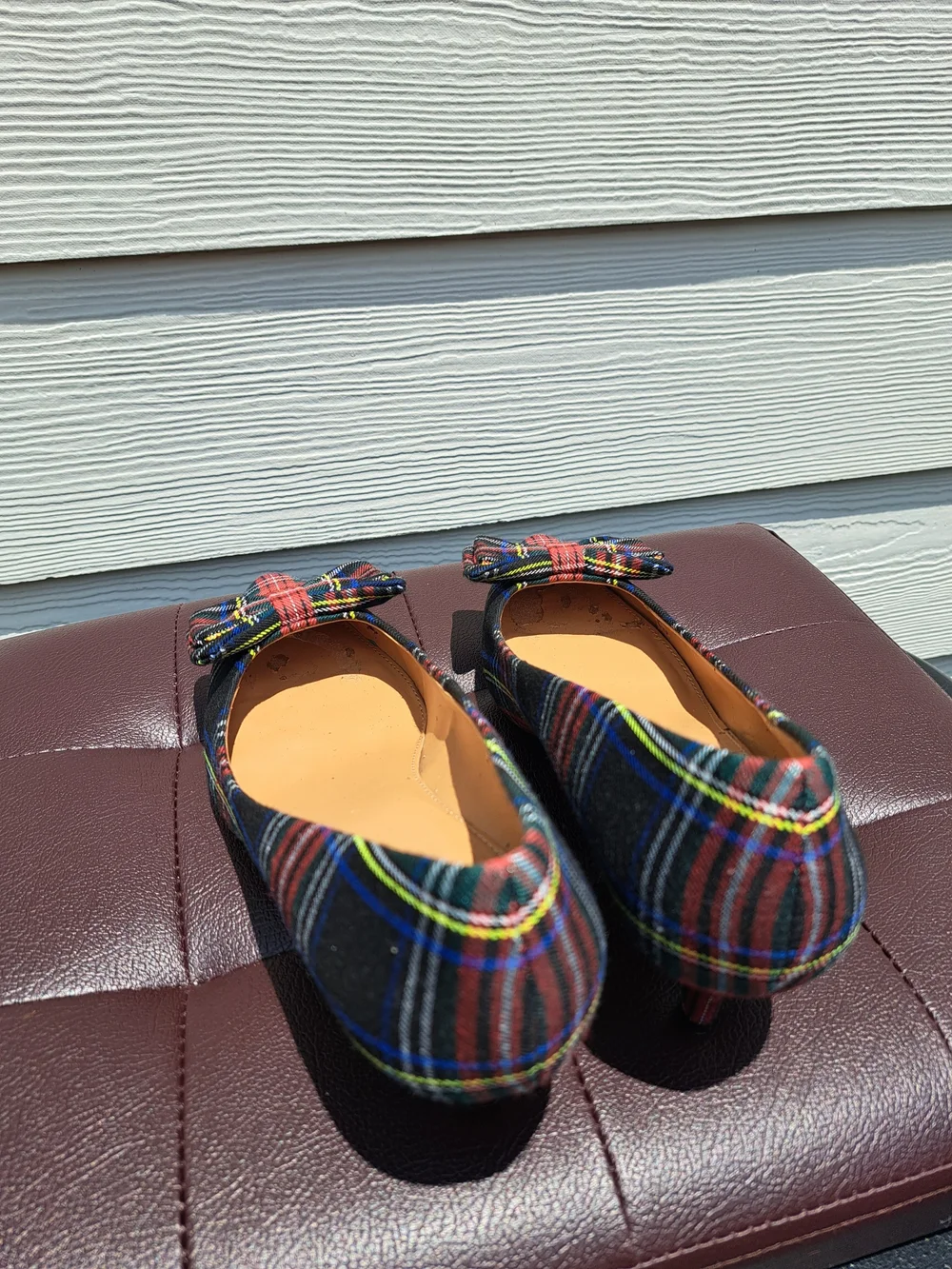 J. CREW Plaid Bow Pointed-Toe Kitten Heel Pumps - Multicolor